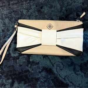 Elegant Cream, White, and Black Clutch Bag